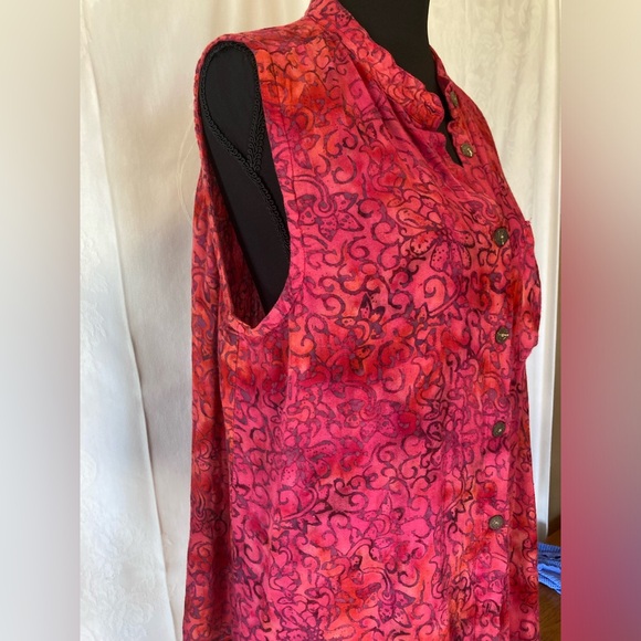 Soft Surroundings XL Sleeveless Pink Tropical Floral Blouse Button Down Collared - Picture 2 of 9
